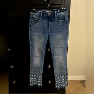 Driftwood Colette Blue Embroidered Hem Ankle Cropped Jeans 26
